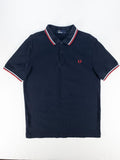 POLO FRED PERRY NEGRO CON TIPPINGS ROJO Y BLANCO TALLA M
