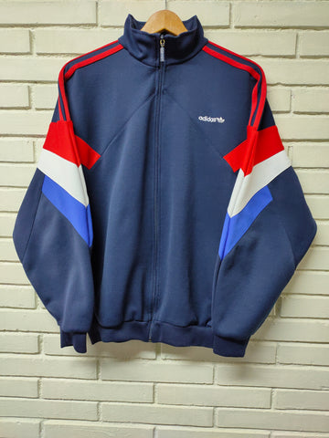 CHAQUETA DE CHÁNDAL ADIDAS AZUL MARINO - FRANJAS BLANCAS, AZULES Y ROJAS - TALLA L